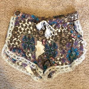 Paisley Crochet Detailing Comfy Shorts
